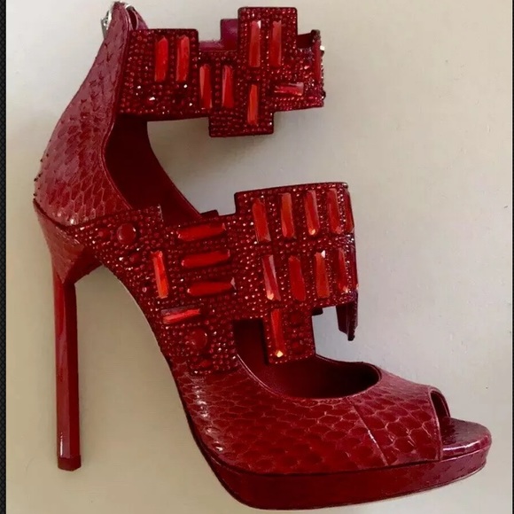Jimmy Choo Jing Embellished Snakeskin Sandals - Picture 3 of 8